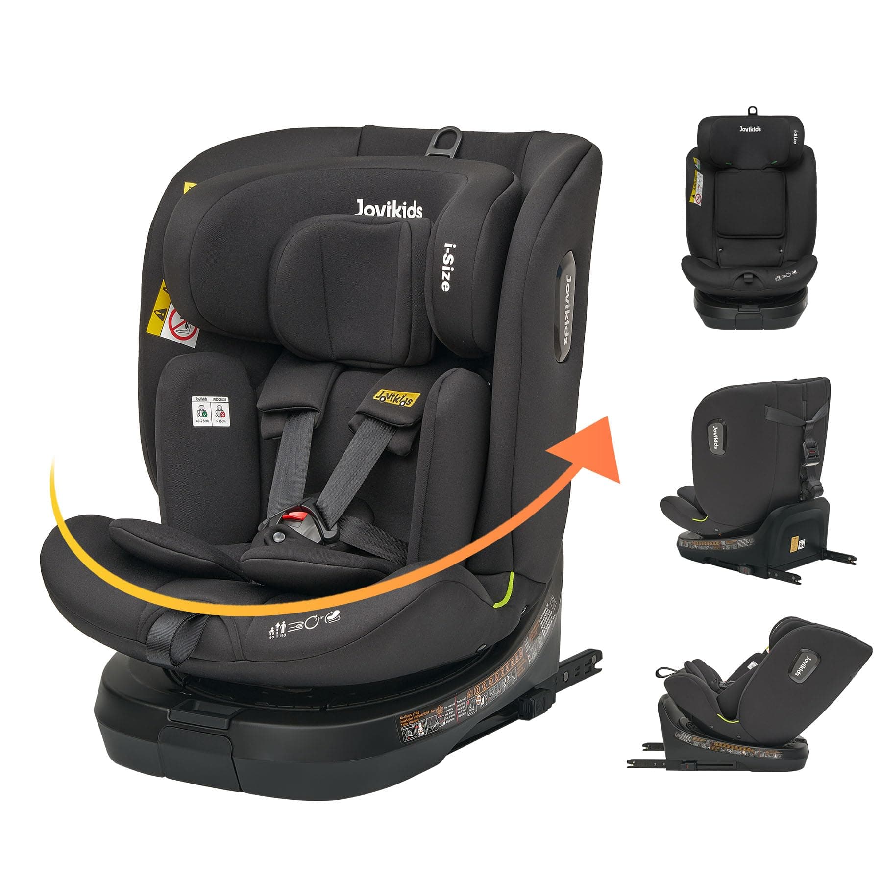 Jovikids Siege Auto Noir i-Size pour Groupe 0/1/2/3 40-150cm ISOFIX ECE R129 360° Pivotant