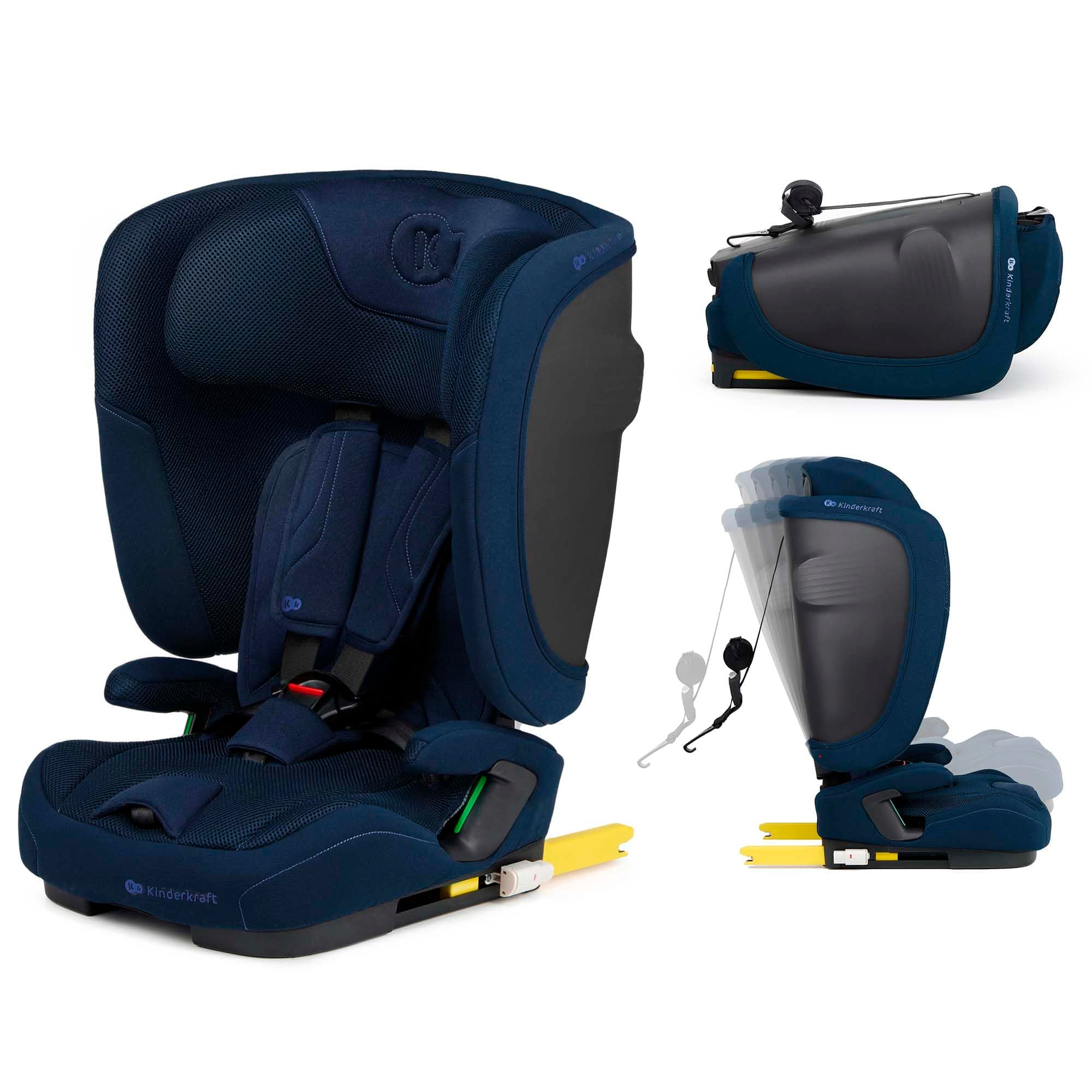 Kinderkraft FIX2GO Bleu - Siège enfant i-size 76-150 cm Isofix top tether sécurité electronique 12 ans haut de gamme