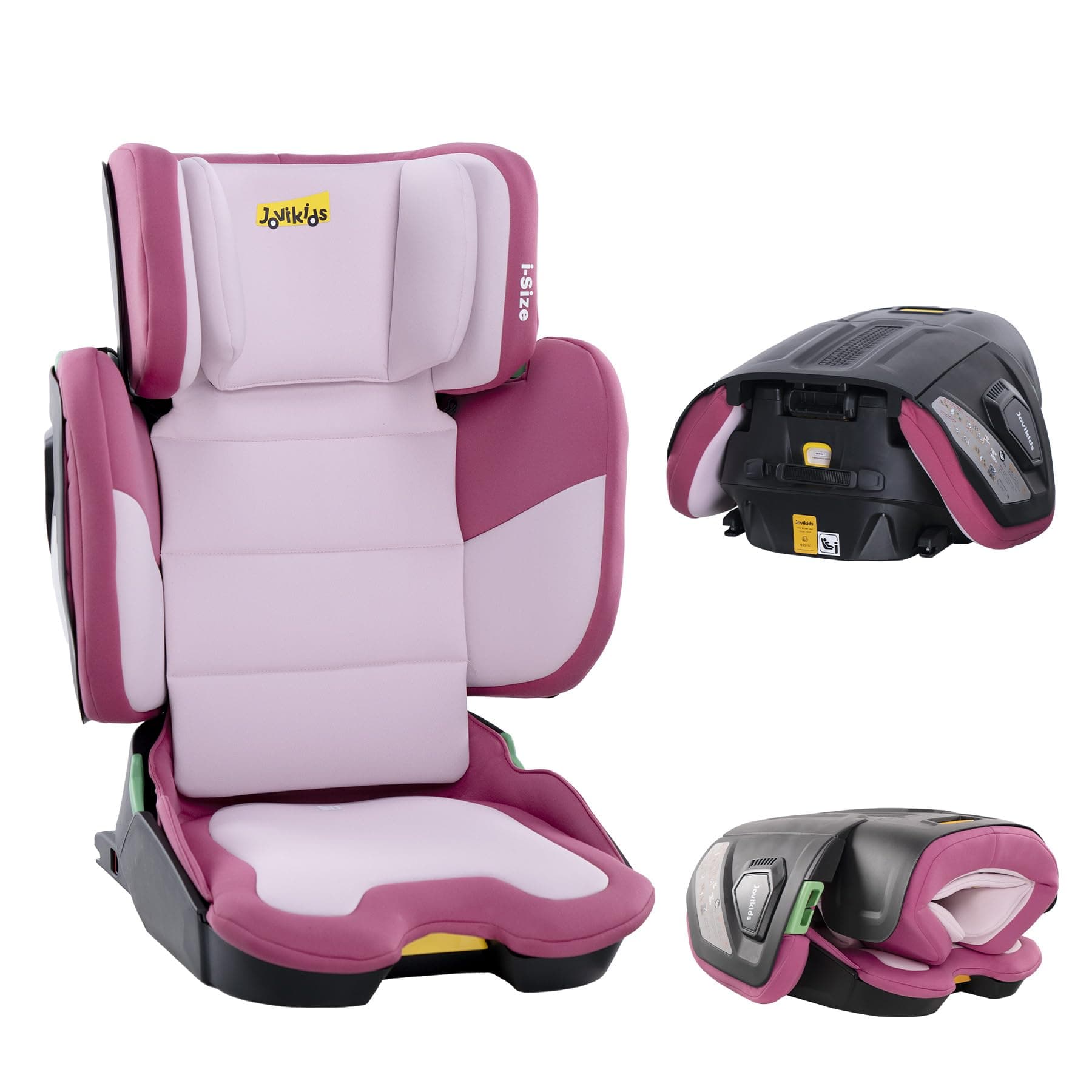 Jovikids i-Size Siège Auto Voyage ISOFIX pour Enfants de 3 à 12 ans (100-150cm) - Profond, Pliable et Léger (Rose)