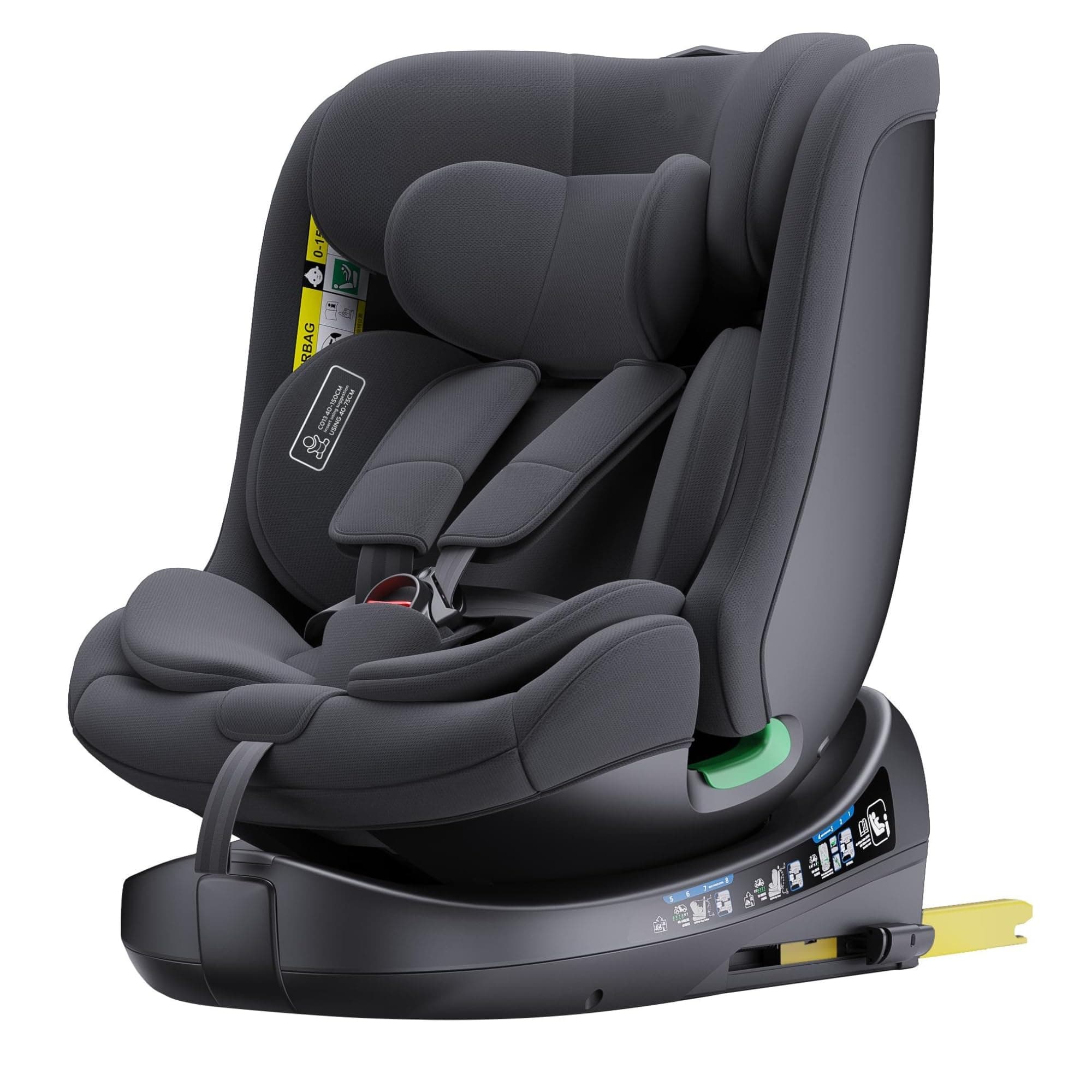 YAZOCO Siège auto bébé, 360° pivotant, adaptatif 0-36 kg, I-SIZE 40-150 cm, dès la naissance et jusqu'à 12 ans, Isofix &