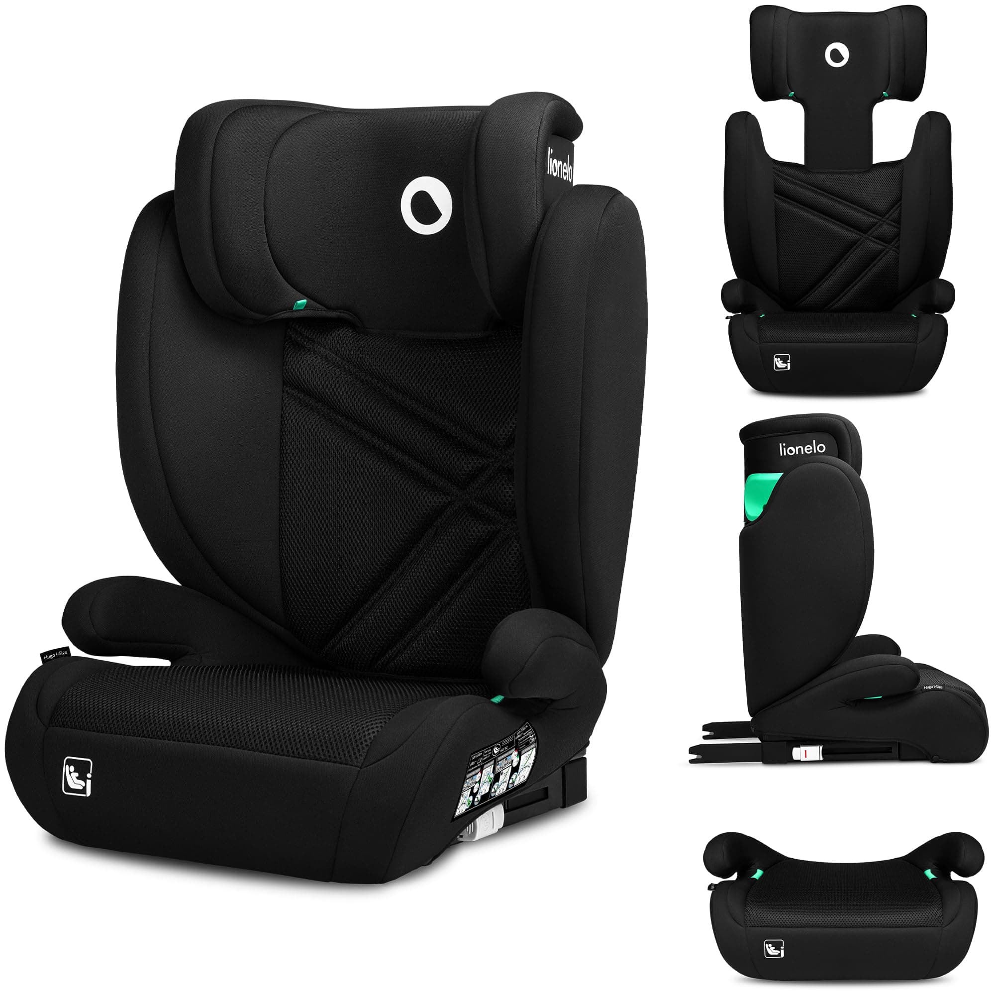 LIONELO HUGO I-SIZE | Siège Auto en enfants Groupe 2-3 | Montage ISOFIX | Protection Latérale | Appui-tête Réglable | Me