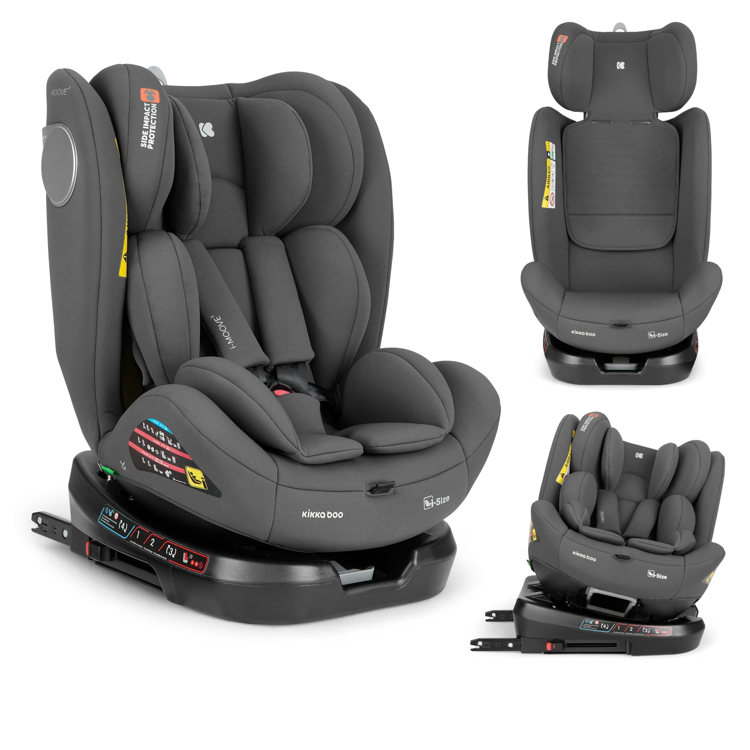 KikkaBoo i-Moove 2, siège infantail ISOFIX, 40-150 cm, rotation 360 °, gris foncé