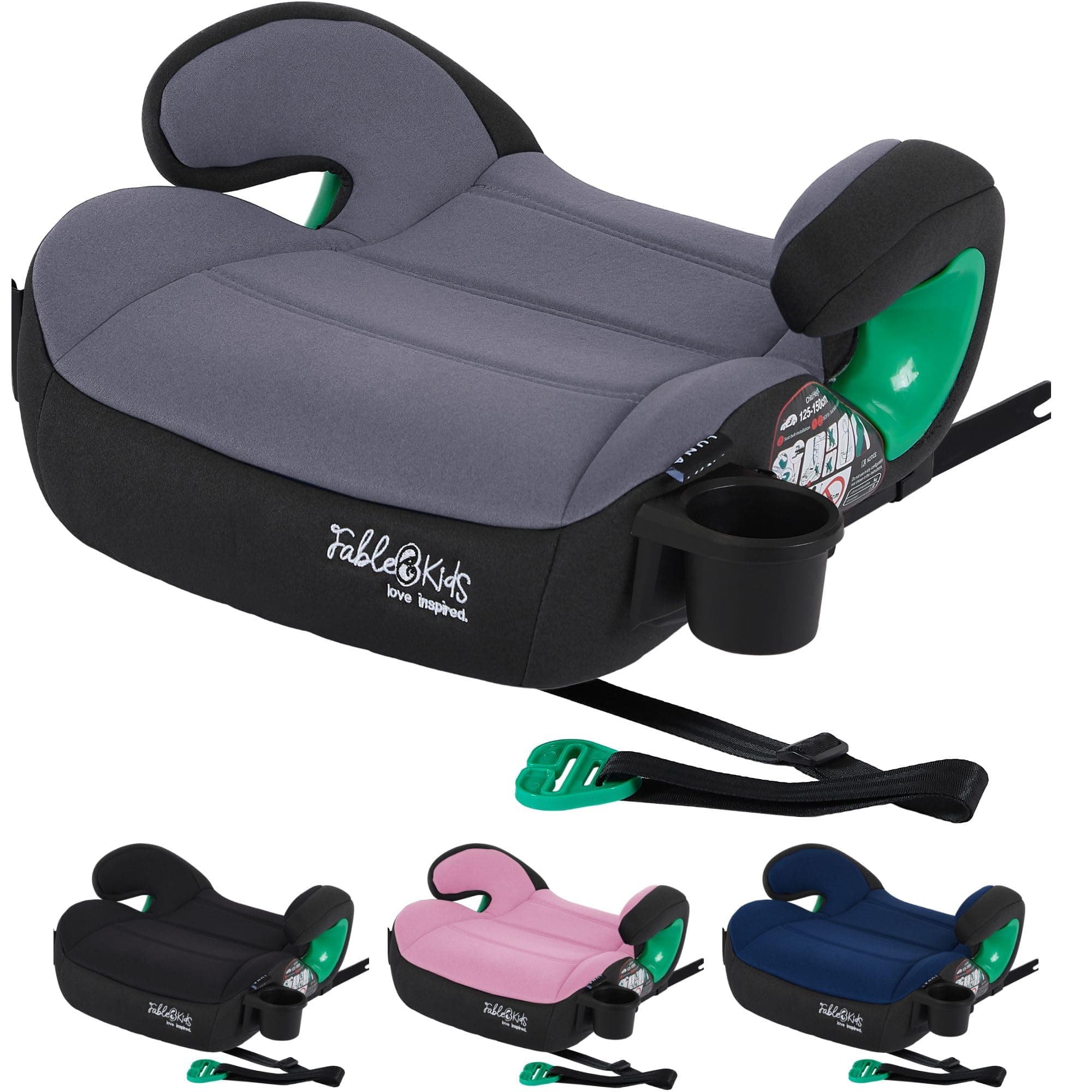 Siège auto FableKids pour enfant | Isofix ECE R129/03 | Rehausseur 3 points et porte-gobelet | Pour enfants de 125-150 c