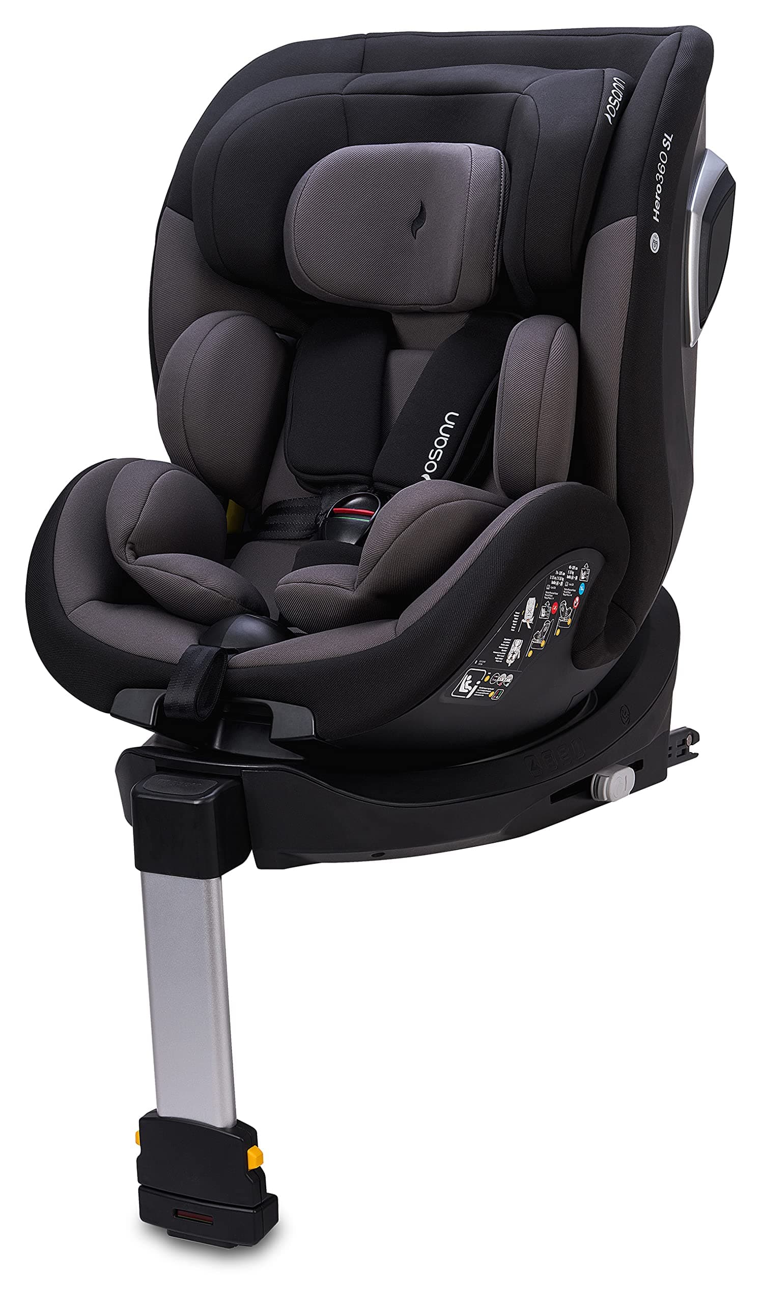 Osann Hero360 SL i-Size Siège enfant rotatif noir sergé pour enfants de 40 à 105 cm, sécurité optimale pour les voyages