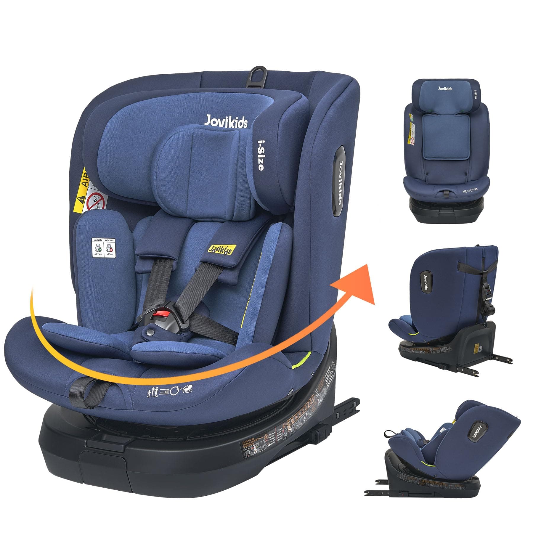 Siege Auto JoVikids Bleu i-Size 40-150 cm ISOFIX Groupe 0/1/2/3 Top Tether 360° Pivotant 12 Positions Appui-tête