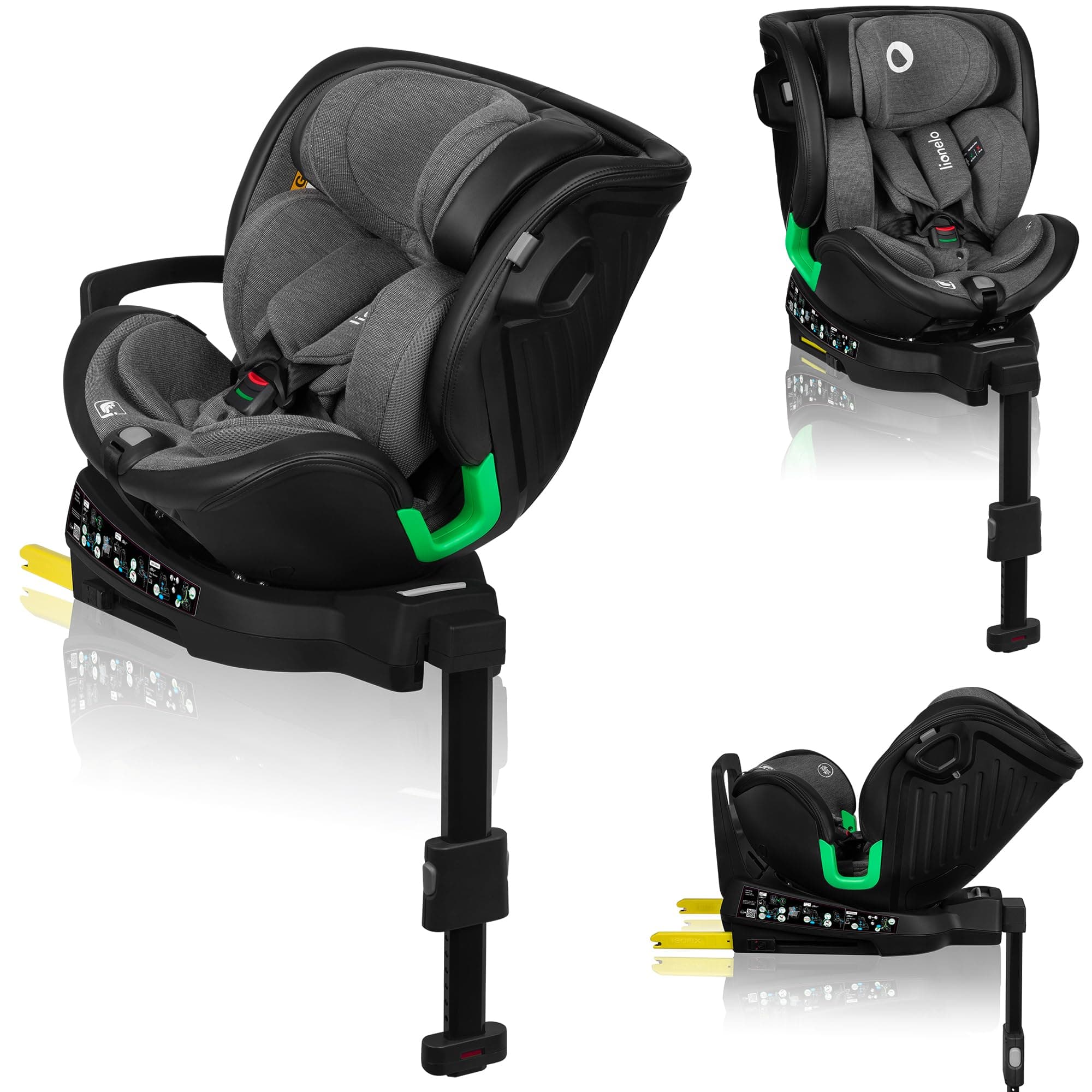 LIONELO Harmony I-SIZE Siège auto pour enfants pivotant 360°, montage ISOFIX et stabilisateur, appuie-tête réglable, gri