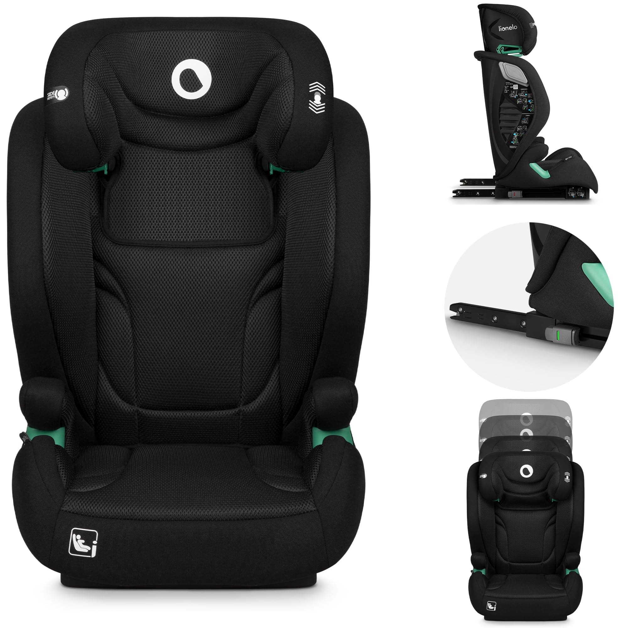 LIONELO IGO I-size Siège-auto pour enfants groupe 2/3 ISOFIX Black ISÔLE EN SÉCURITÉ