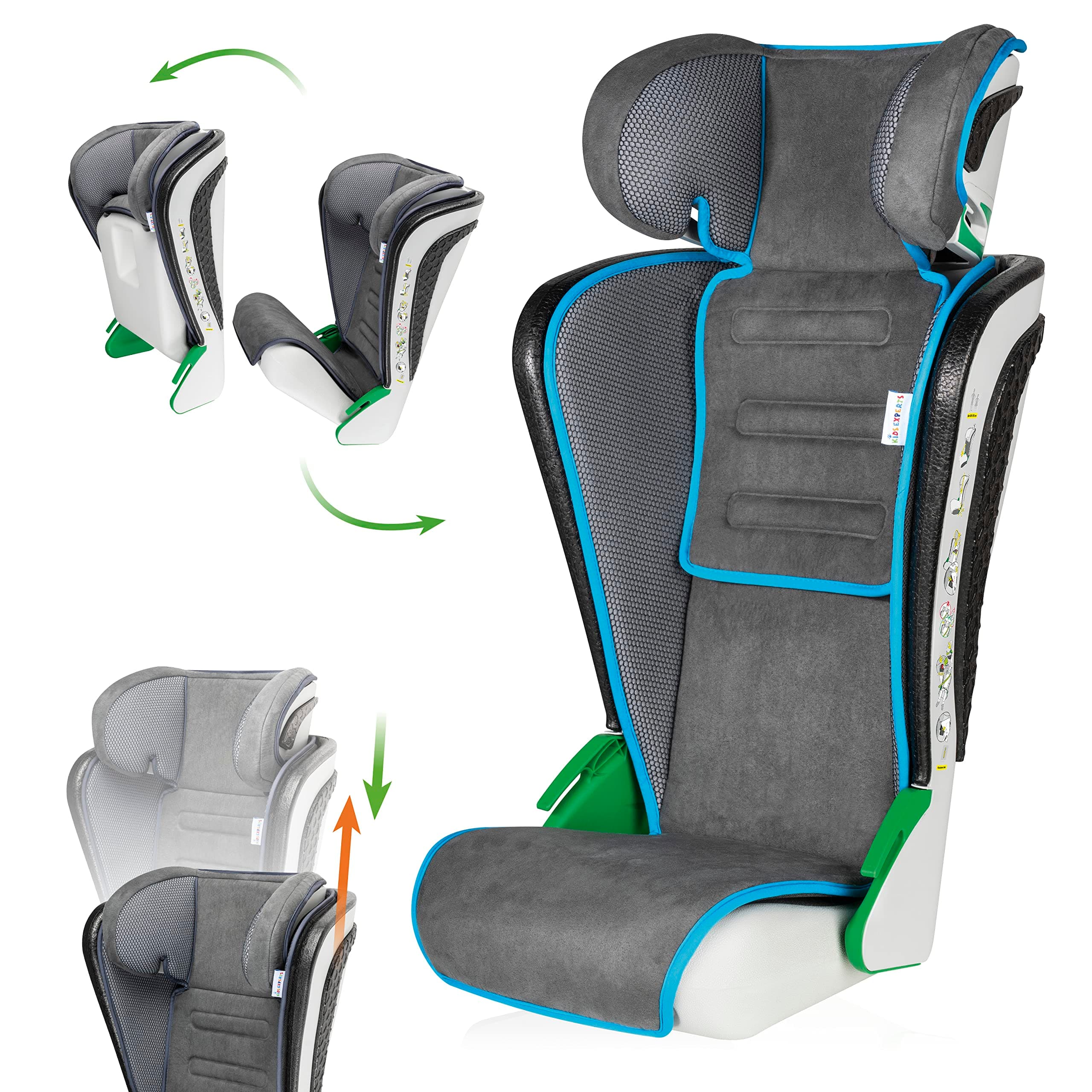 WALSER Premium Siège auto Noemi Anthracite/bleu ECE R129 sans i-Size pour enfants 3-8 ans grande taille adapté aux voitu