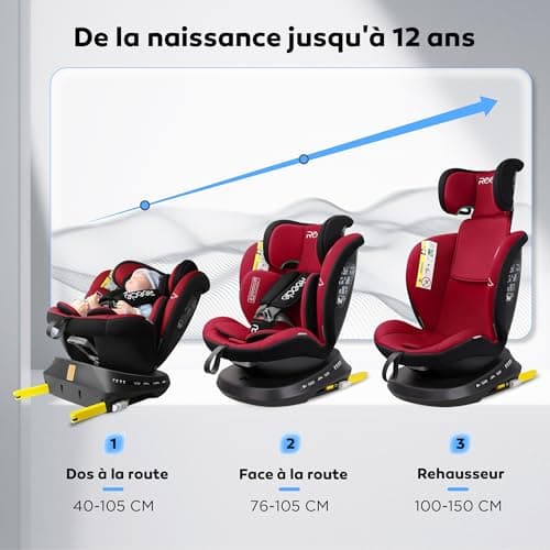 Siège auto Reecle i-Size pivotant 40-150 cm, de la naissance à 12 ans (0-36 kg), ECE R129