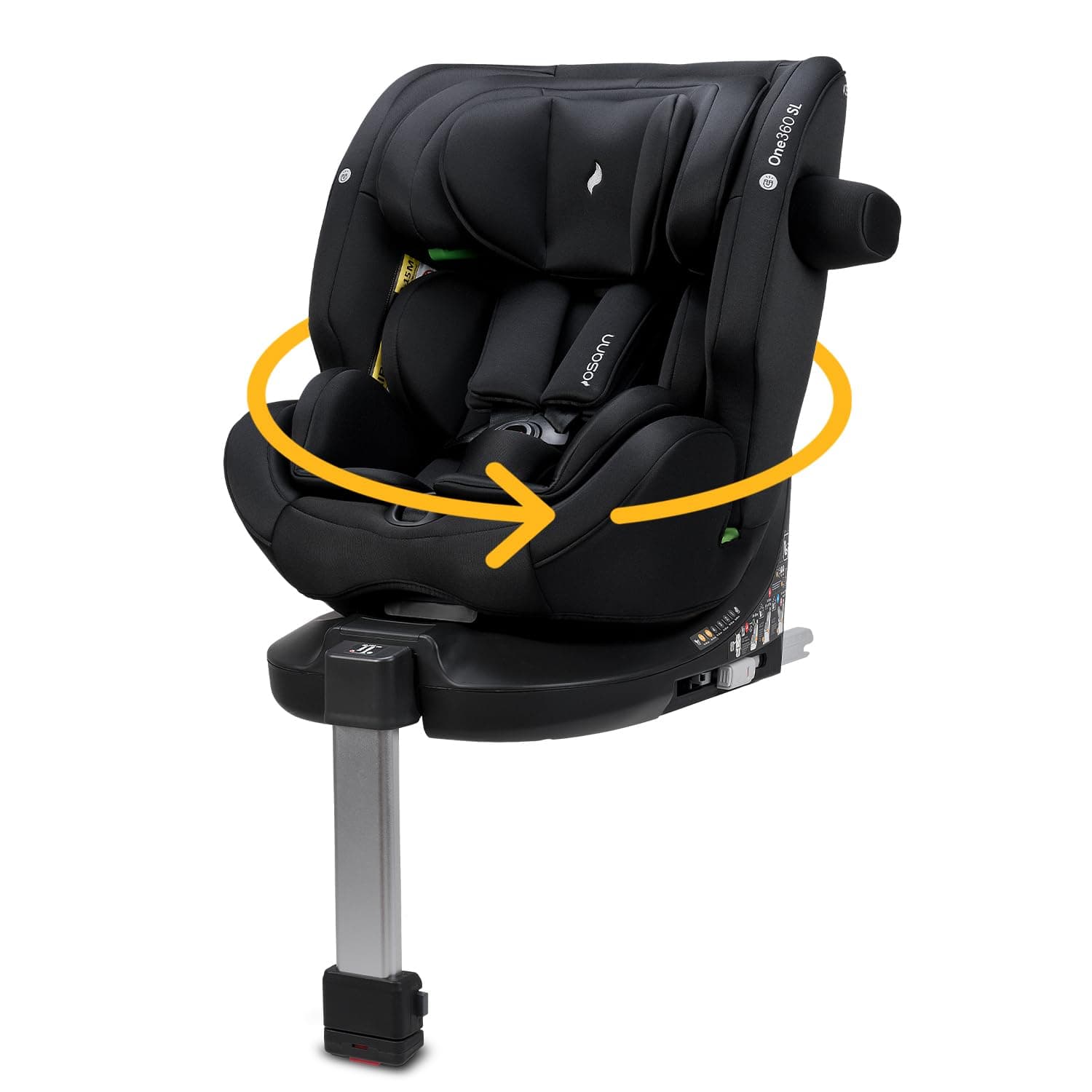 OSANN Siège Auto Bébé/Enfant One360 SL Rotatif 360° - Groupe 1/2/3 - 40-150 cm - 0 à 12 ans - Noir, 14 Hauteurs, Dos/Fac
