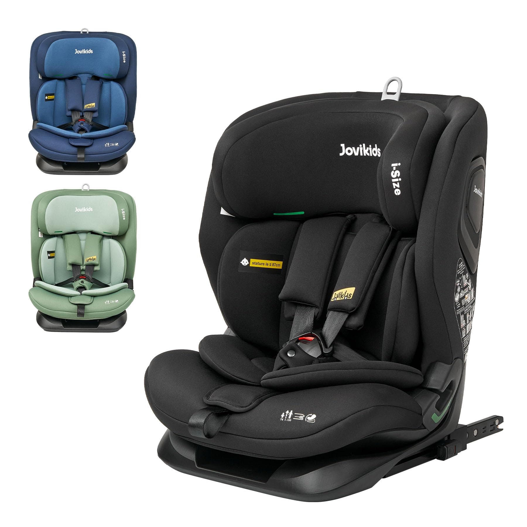 Siège auto Jovikids ECE R129 i-Size Noir | Pour enfants de 76 à 150 cm | Haute Protection et Facile d'Utilisation | Grou