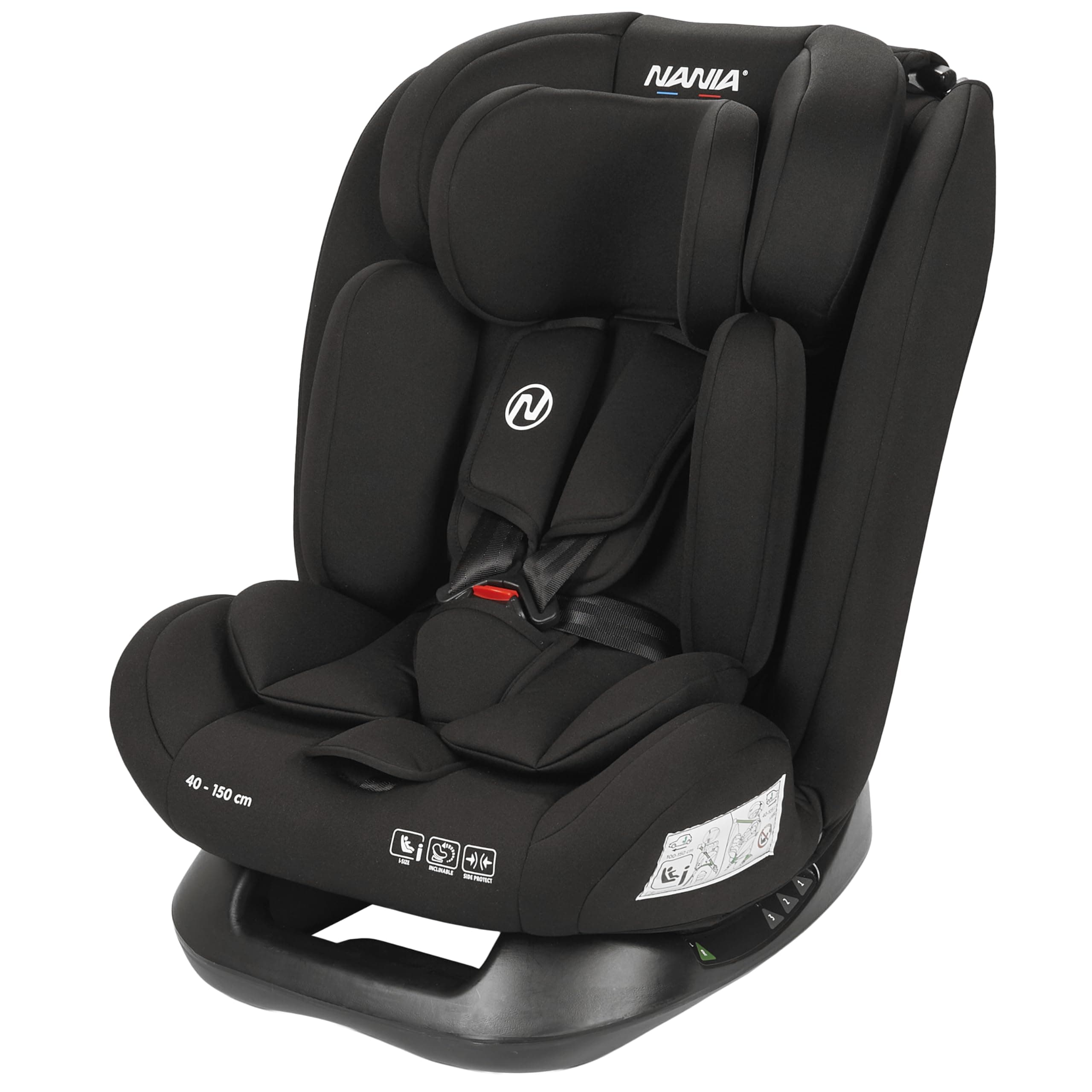Siège auto Nania Prato I-Size 40-150 cm pour enfants, evolutif de naissance à 12 ans environ, fixations ceinture, réguli