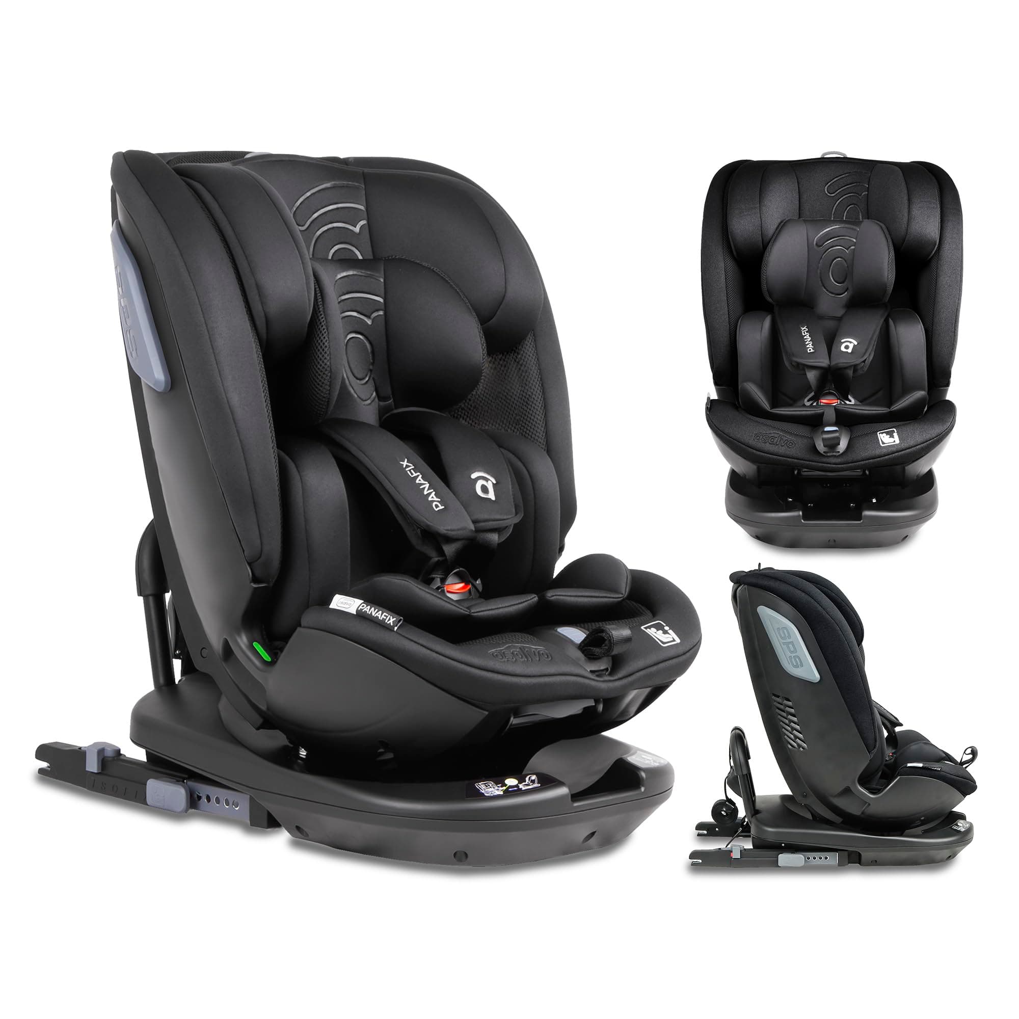 Asalvo PANAFIX Siège auto I-Size Noir Isofix Top Tether Inclinable 360° 40-150cm Sécurité Confort