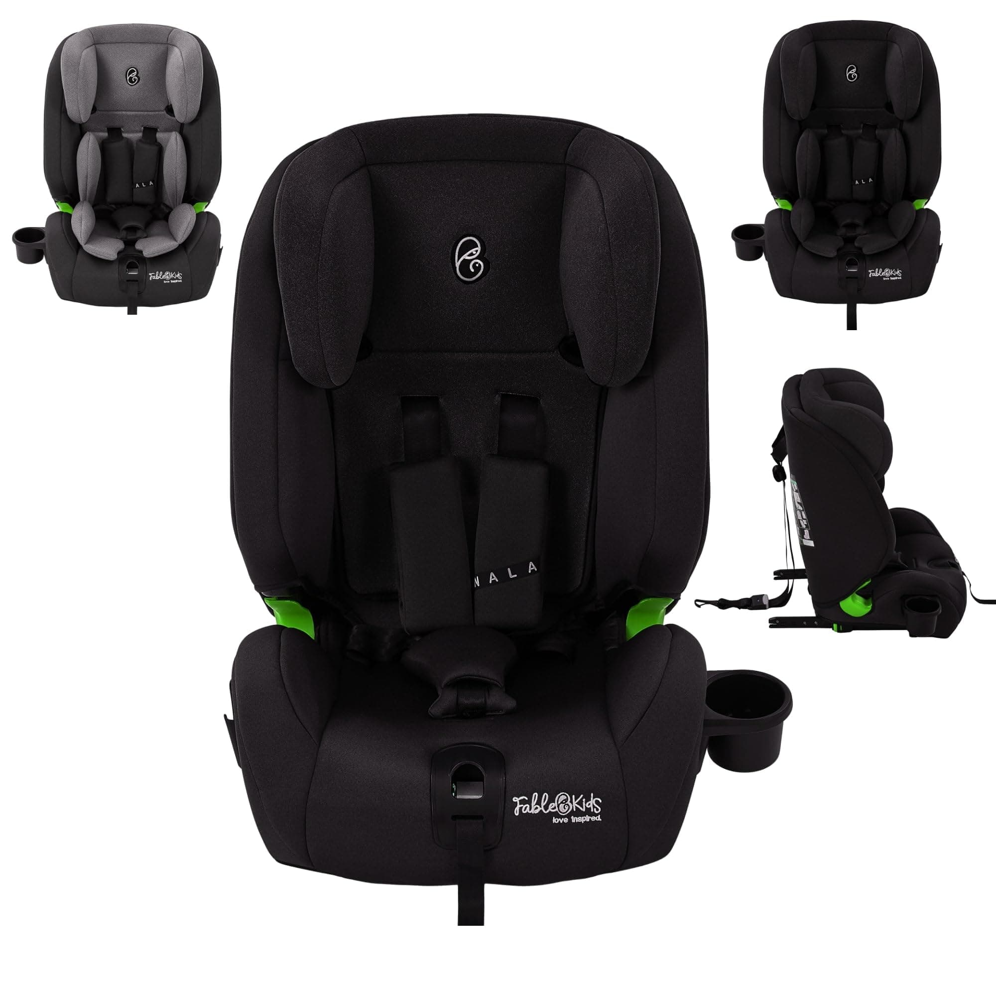 Siège auto FableKids pour enfants Isofix 9-36 kg | Siège auto groupe 1/2/3 | Ceinture de sécurité 3 points Noir | Appuie