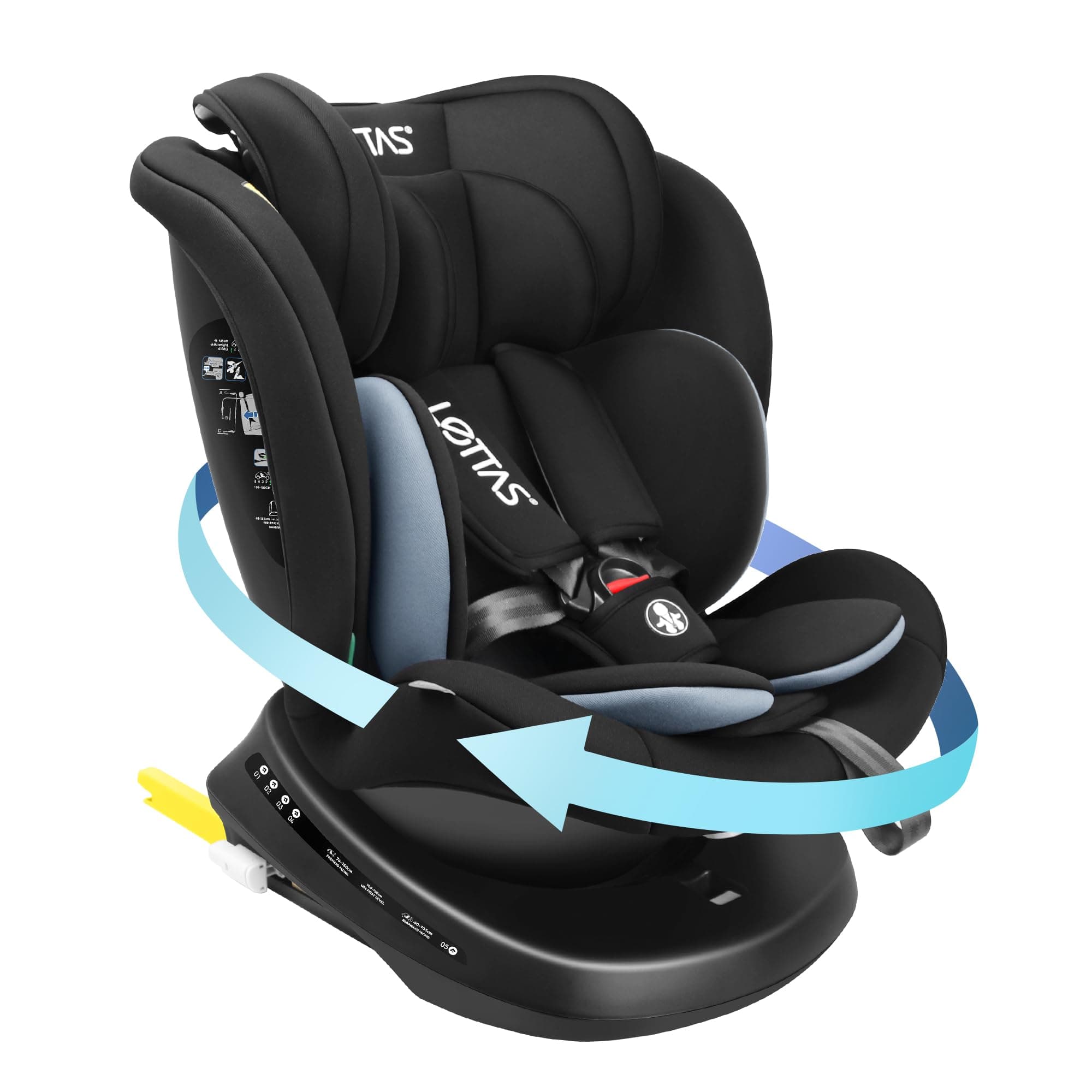 LETTAS i-Size Siège Auto Isofix 360°Pivotant Groupe 0+1/2/3 pour Enfants de la Naissance à 12 ans(0-36 kg), Adapté pour