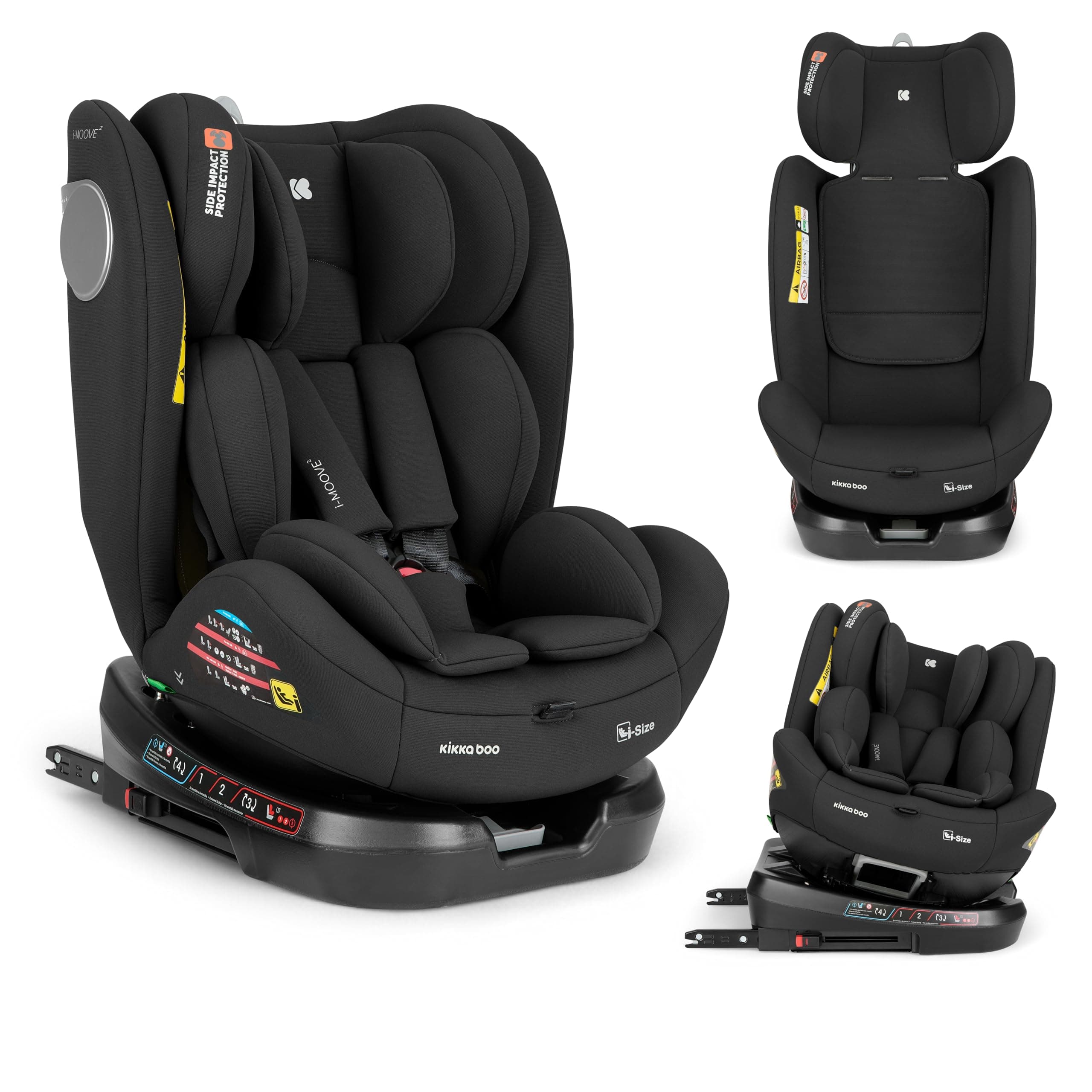 KikkaBoo i-Moove 2 Siège enfant ISOFIX Noir pour Rotation 360 ° et Appuie-Tête Réglable