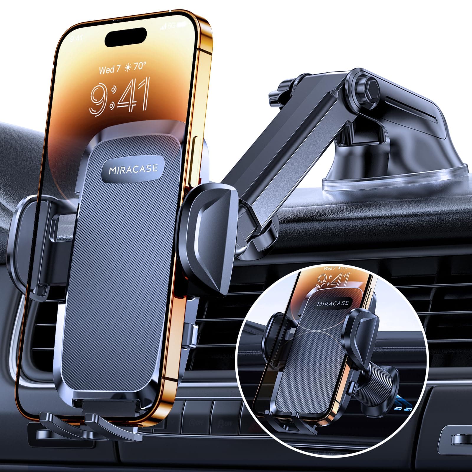 Miracase Téléphone Voiture 360° Rotation et Adhésif Fort Porte-Téléphone Compatible Avec Tous Les Smartphones/GPS |0''-7