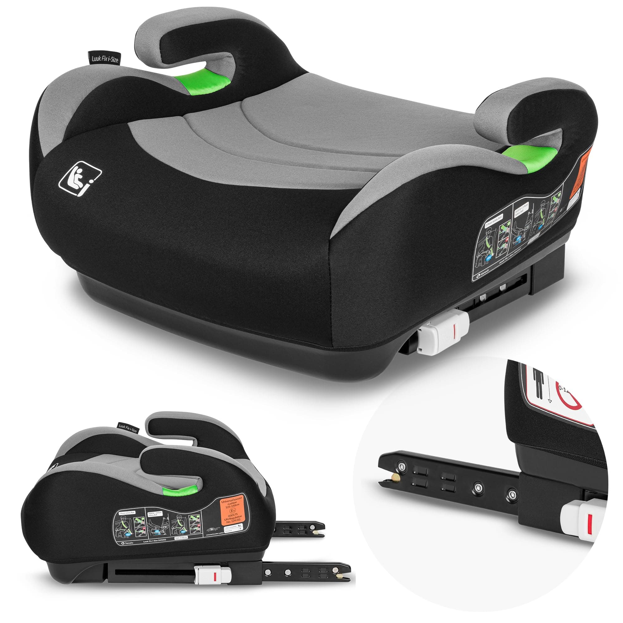 LIONELO LUUK FIX i-Size Siège Auto en ISOFIX pour Enfants, Groupe 2 et 3, 22-36 kg, Confortable avec Accoudoirs, Housse