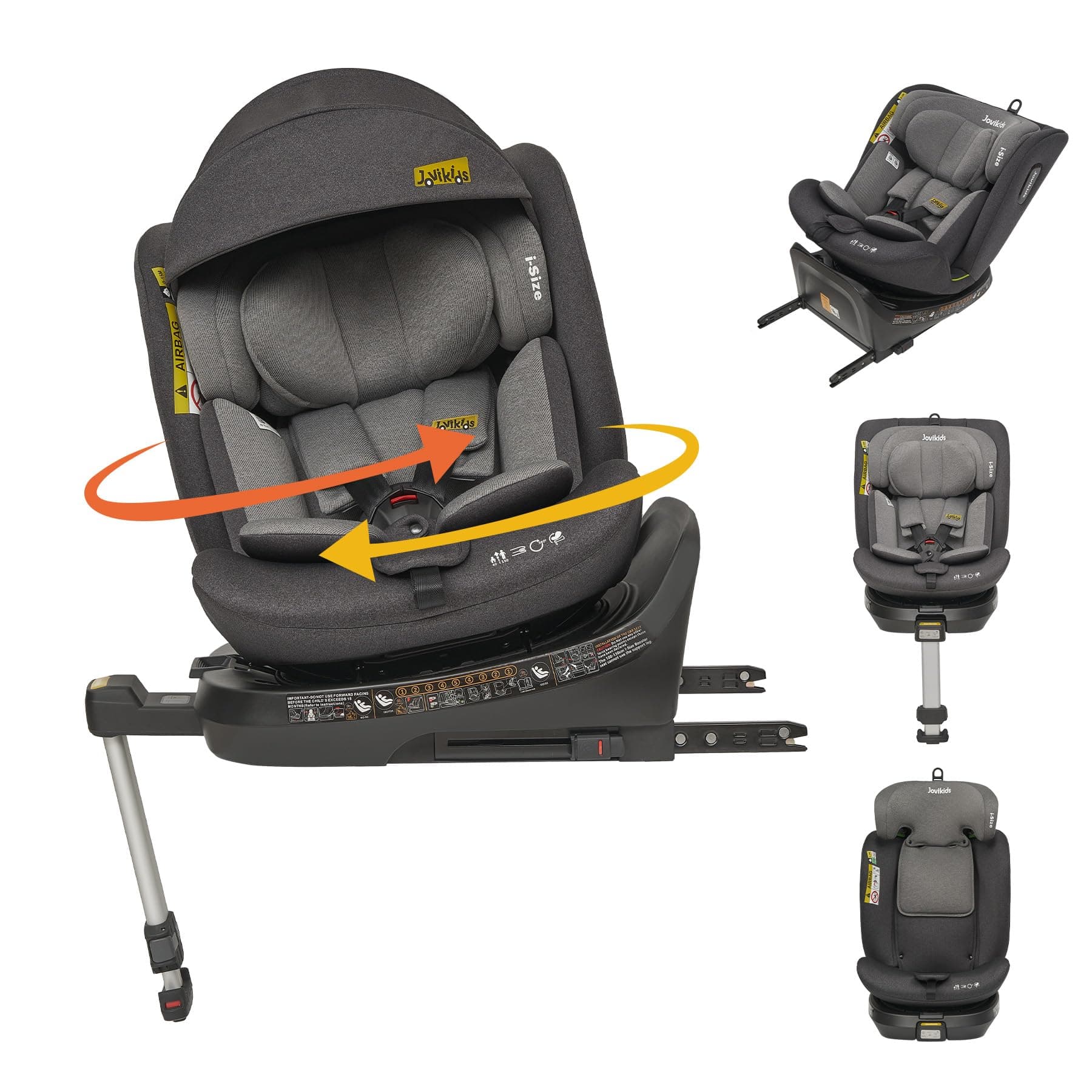 Siège auto Jovikids i-Size Noir, confortable et sécuritaire pour bébé de 0 à 12 ans, ECE R129