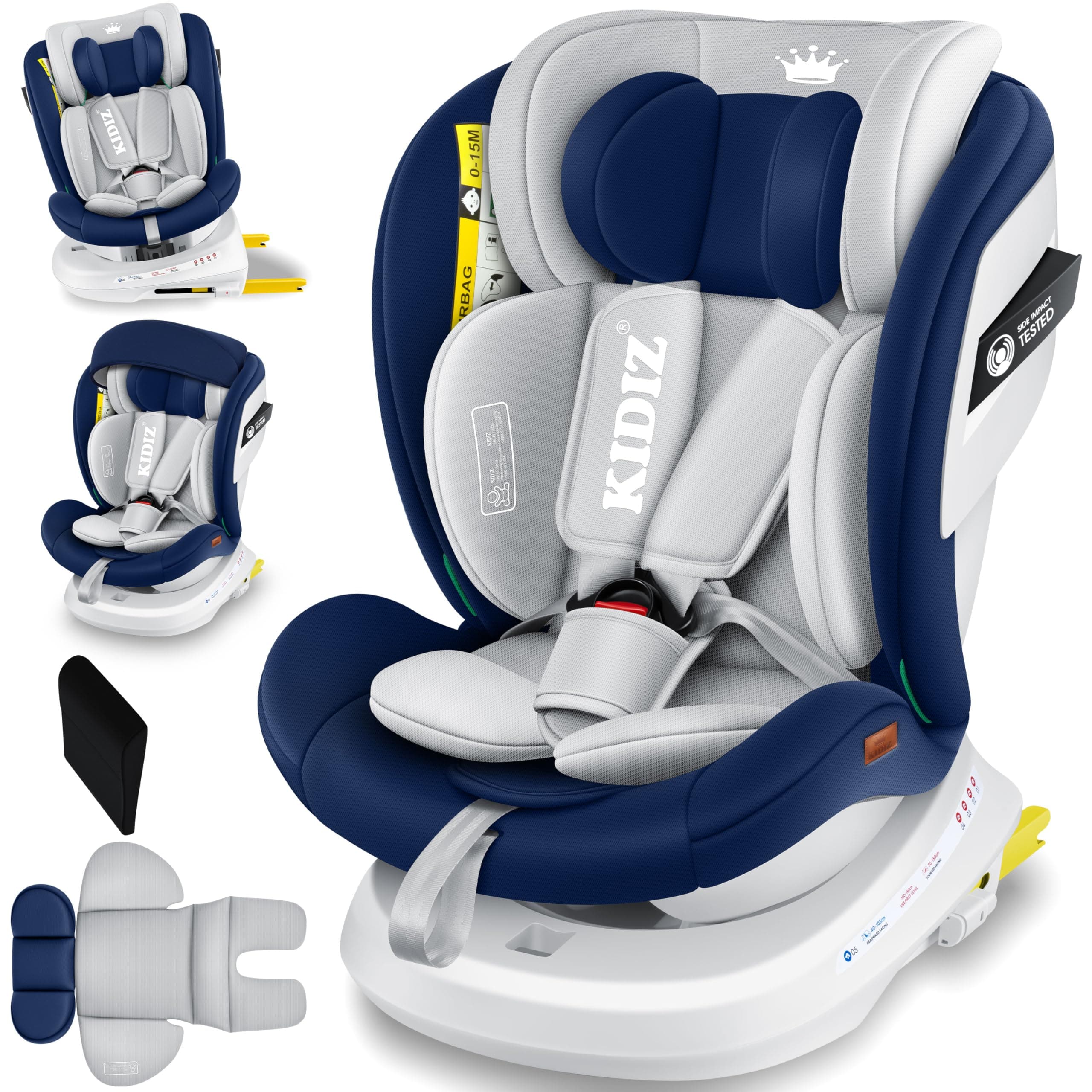KIDIZ® Siège auto ISOFIX Top Tether pour enfant | Siège auto pour bébé pivotant 360° | Groupe 0/1/2/3, dès la naissance,